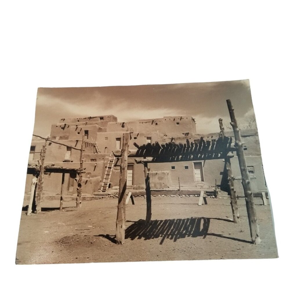 Vintage Photo TAOS PUEBLO Large New Mexico Native 11 x 14 Sepia Tone Photograph
